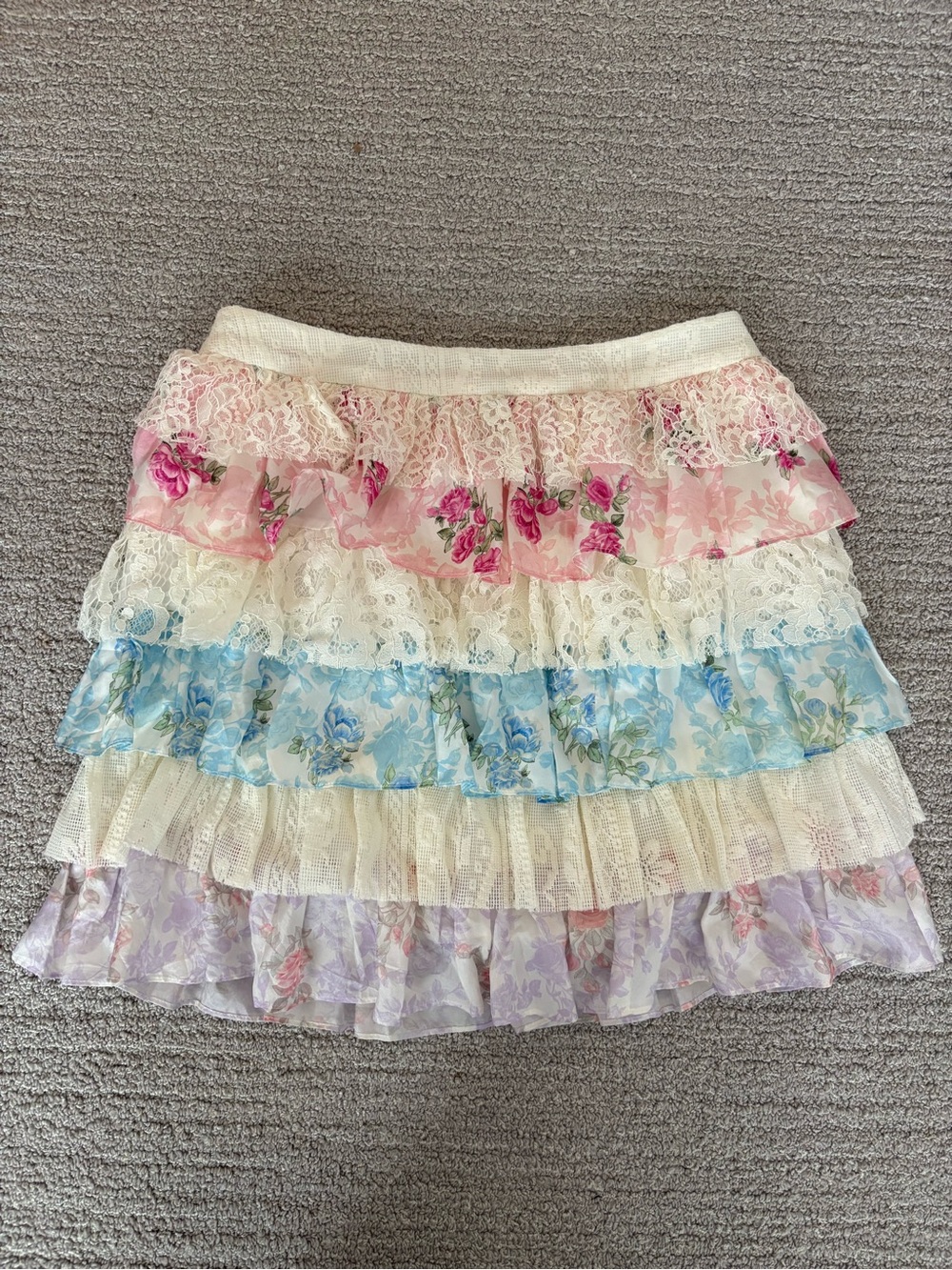 LoveShackFancy Multi-Color Tiered Ruffle Mini Skirt
